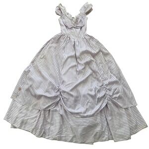 Gunne Sax 1970s Victorian Maxi Dress Striped Ruffle Tiered Bustle 5 Purple